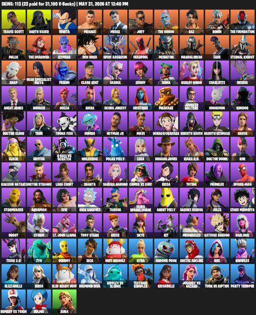 [PC/PSN/XBOX] | 113 skins | Travis Scott | Lara Croft | Darth Vader | Vegeta | Menace | Midas | Joey | The Origin | Raz | Ronin | The Foundation | Full Access