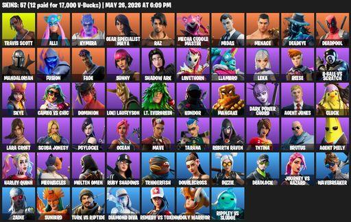 [PC/PSN/XBOX] | 57 skins | Travis Scott | Lara Croft | Alli | Kymera | Gear Specialist Maya | Raz | Mecha Cuddle Master | Midas | Menace | Deadeye | Full Access