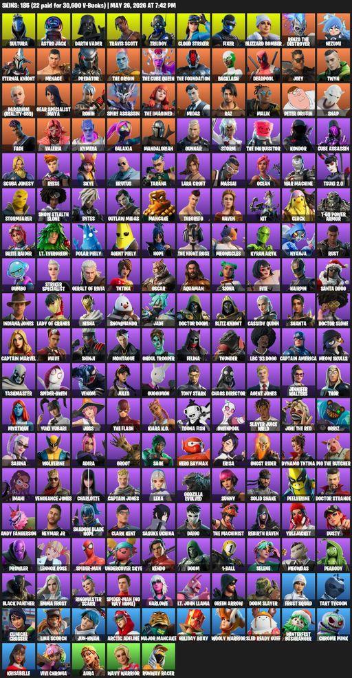 [PC/PSN/XBOX] | 185 skins | Travis Scott | Lara Croft | Sultura | Astro Jack | Darth Vader | Trilogy | Cloud Striker | Fixer | Blizzard Bomber | Full Access