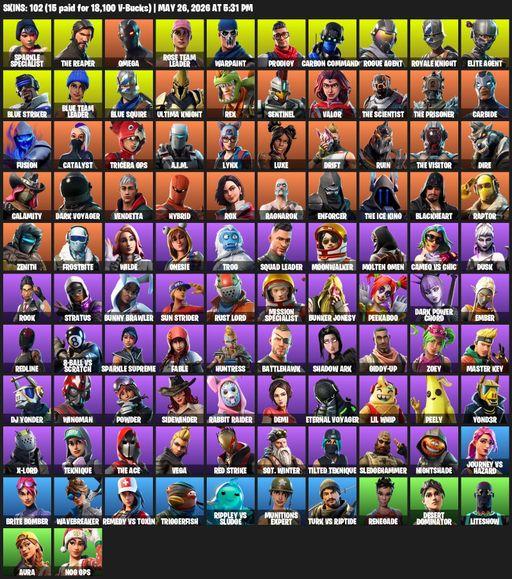 [PC/PSN/XBOX] | 102 skins | Floss | Take The L | OG STW | Sparkle Specialist | Royale Knight | The Reaper | Elite Agent | Blue Squire | Omega | Full Access