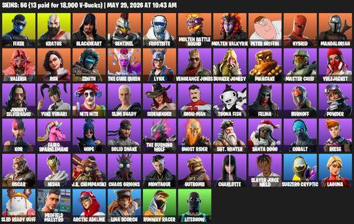[PC/PSN/XBOX] | 56 skins | Fixer | Kratos | Blackheart | Sentinel | Frostbite | Molten Battle Hound | Molten Valkyrie | Peter Griffin | Hybrid | Full Access