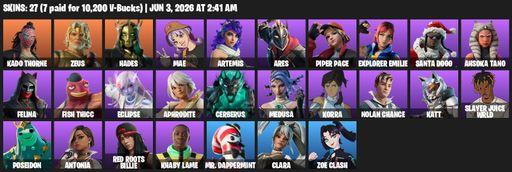 [PC/PSN] | 27 skins | Kado Thorne | Zeus | Hades | Mae | Artemis | Ares | Piper Pace | Explorer Emilie | Santa Dogg | Ahsoka Tano | Felina | Full Access