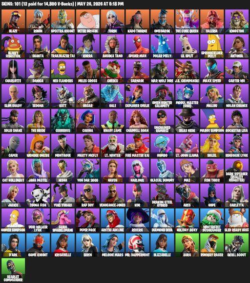 [PC/PSN] | 101 skins | Reaper Axe | Blaze | Ronin | Spectra Knight | Peter Griffin | Torin | Kado Thorne | Omegarok | The Cube Queen | Valeria | Full Access