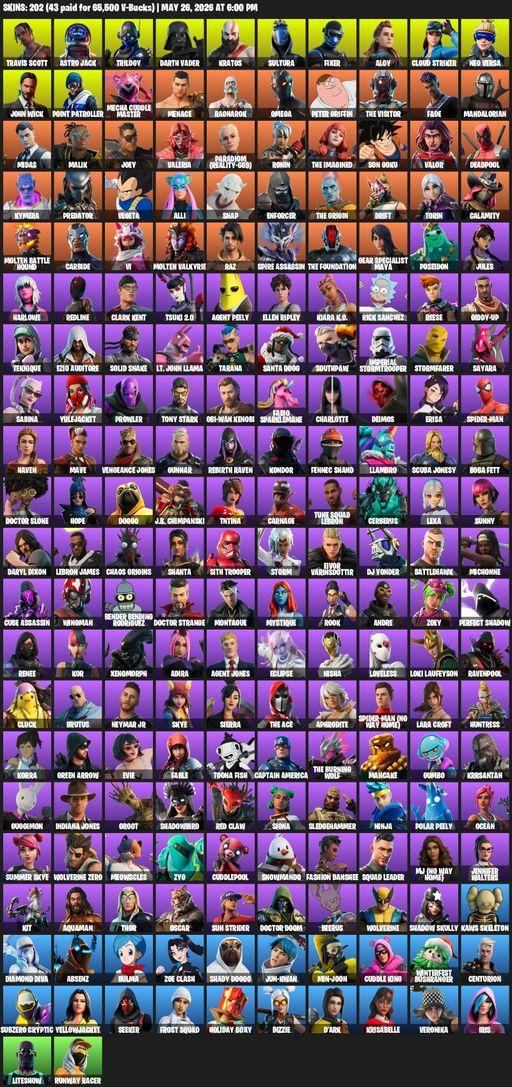 [PC/XBOX] | 202 skins | Leviathan Axe | Travis Scott | Omega | Lara Croft | Astro Jack | Trilogy | Darth Vader | Kratos | Sultura | Fixer | Aloy | Full Access