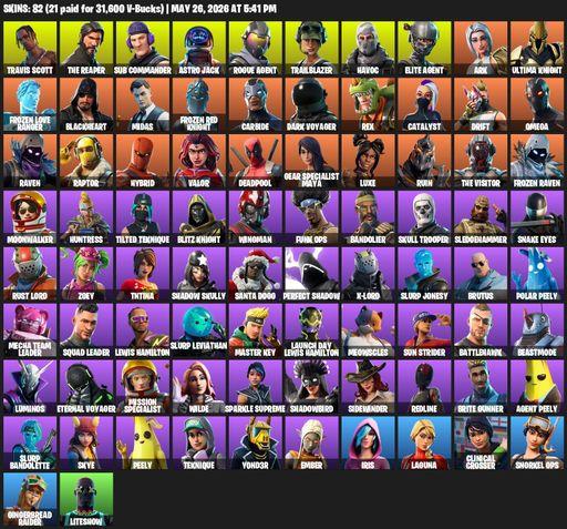 [PC] | 82 skins | Take The L | Travis Scott | The Reaper | Elite Agent | Omega | Sub Commander | Astro Jack | Rogue Agent | Trailblazer | Havoc | Ark | Full Access
