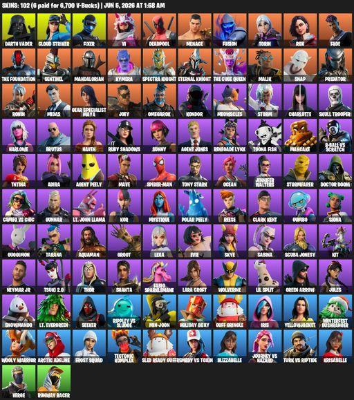[PC/XBOX] | 102 skins | Lara Croft | Darth Vader | Cloud Striker | Fixer | Vi | Deadpool | Menace | Fusion | Torin | Rox | Fade | The Foundation | Full Access