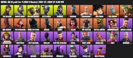[PC/PSN/XBOX] | 38 skins | Take The L | The Reaper | Elite Agent | Omega | Rogue Agent | Psycho Bandit | Xander | Carbide | Ragnarok | Son Goku | Full Access
