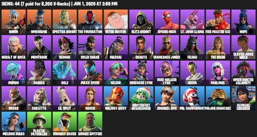 [PC] | 44 skins | Ronin | Omegarok | Spectra Knight | The Foundation | Peter Griffin | Blitz Knight | Spider-Man | Lt. John Llama | FIRE Master Kai | Full Access
