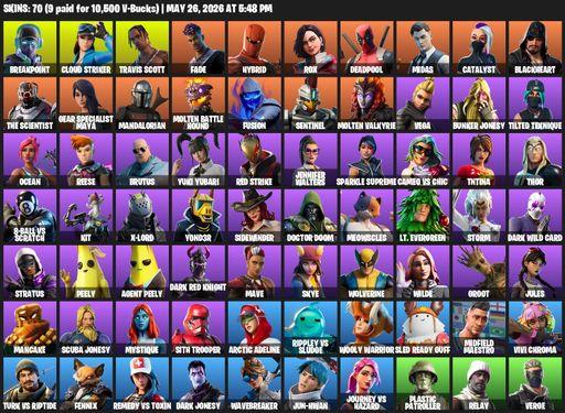 [PC/XBOX] | 70 skins | Merry Mint Axe | Travis Scott | Breakpoint | Cloud Striker | Fade | Hybrid | Rox | Deadpool | Midas | Catalyst | Blackheart | Full Access