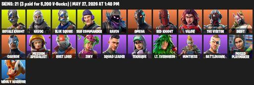[PC/PSN/XBOX] | 21 skins | Take The L | Royale Knight | Blue Squire | Omega | Havoc | Sub Commander | Raven | Red Knight | Valor | The Visitor | Drift | Full Access