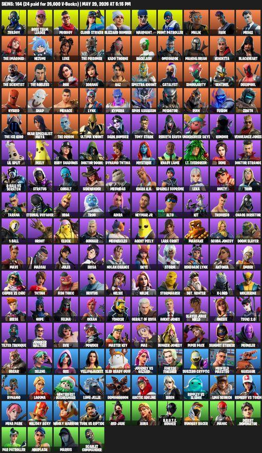[PC/XBOX] | 164 skins | Leviathan Axe | OG STW | Lara Croft | Trilogy | Rose Team Leader | Prodigy | Cloud Striker | Blizzard Bomber | Warpaint | Full Access