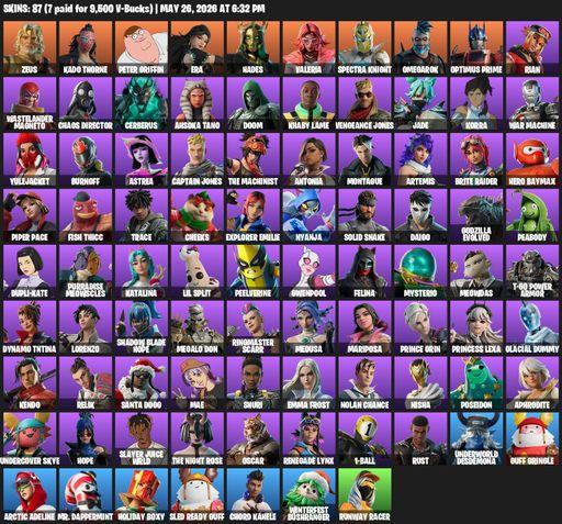 [PC/PSN] | 87 skins | Zeus | Kado Thorne | Peter Griffin | Era | Hades | Valeria | Spectra Knight | Omegarok | Optimus Prime | Rian | Full Access